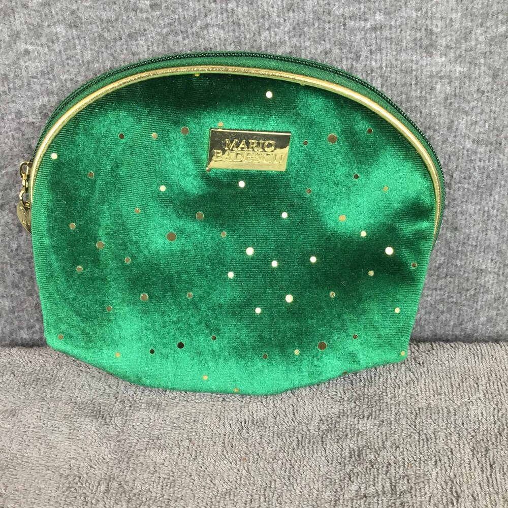 Mario Badescu Green Velvet Cosmetic Makeup Bag Gold Dots